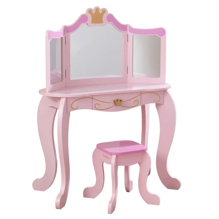 KidKraft Wooden Princess Vanity & Stool Set with Mirror, Pink - Walmart.com | Walmart (US)