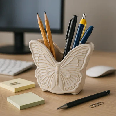 Decorative Butterfly Desk Organizer For Bedroom Storage - Versatile Desktop Accessory For Kitchen, Bathroom, Or Stylish Home Decor - 5.5", White | Wayfair North America