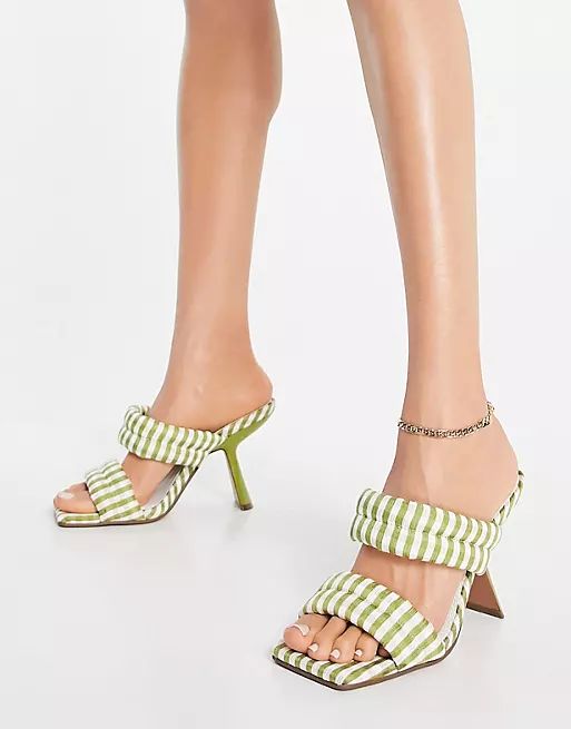 ASOS DESIGN Nadalie padded heeled mules in green gingham | ASOS (Global)