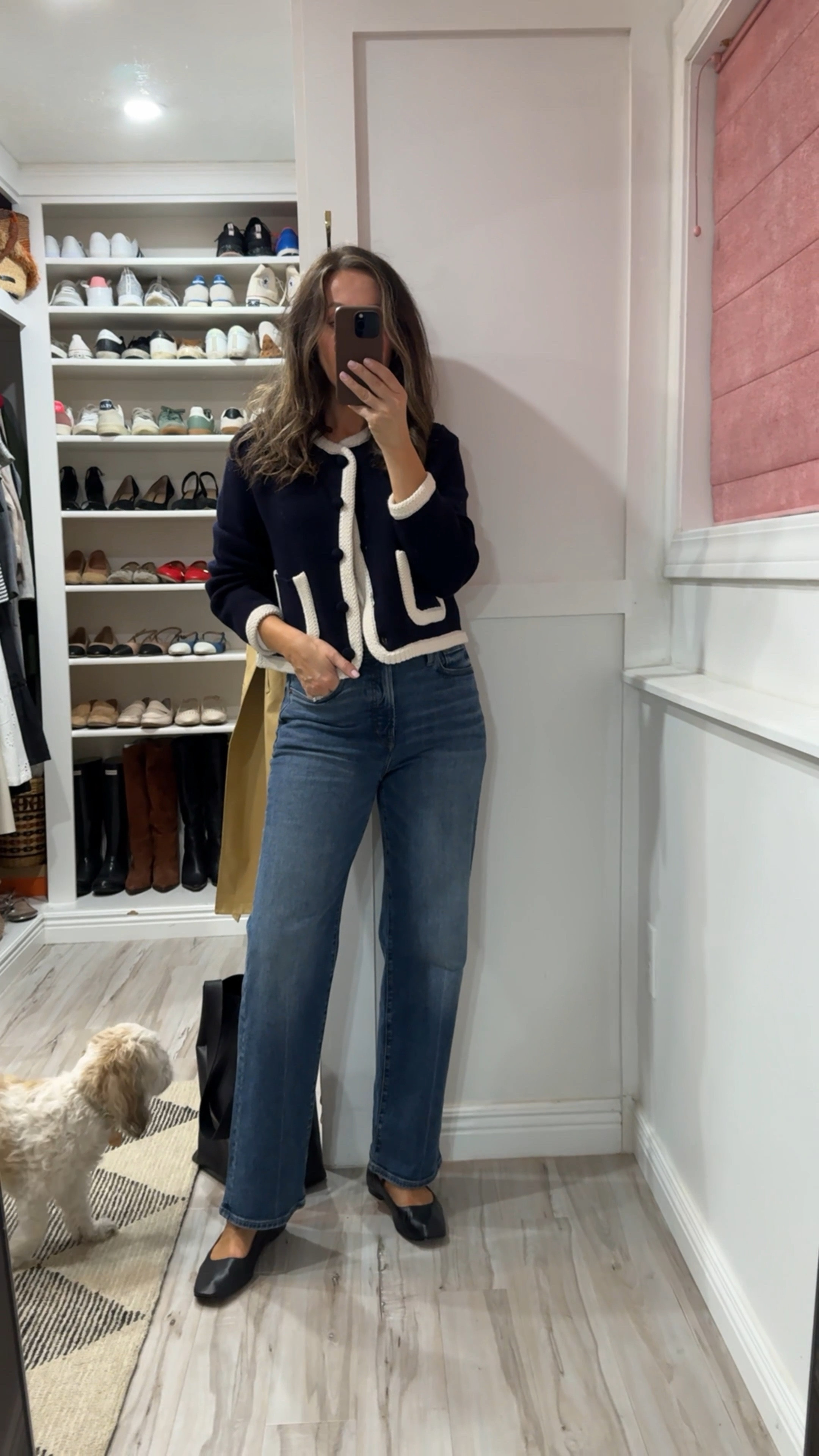 So much love for these pieces.  Found the blouse at Target - love it.  Got xs - very roomy fit. 
Jeans so so good and tts for me.  
Flats - soft leather and tts for me. 
Sezane sweater jacket in xs. 
The leather tote is a fave. Such a timeless bag.

#LTKSeasonal #LTKItBag #LTKShoeCrush