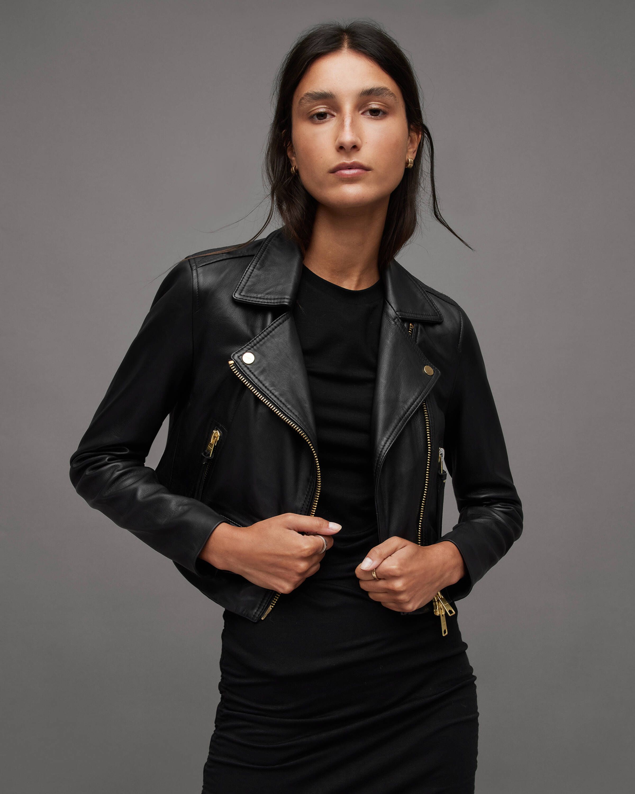 Elora Cropped Leather Biker Jacket Black | ALLSAINTS | AllSaints UK