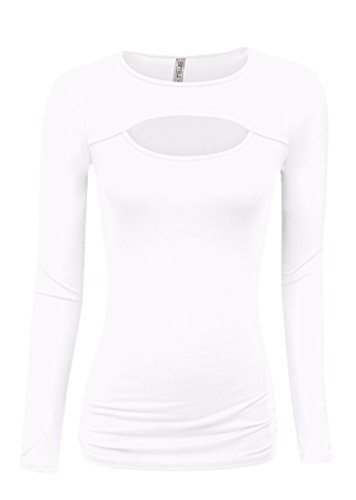 Long Sleeve White Shirt Women White Tops Slim Fit T Shirt Top Made in USA (Size Large, White Long Sleeve) | Amazon (US)