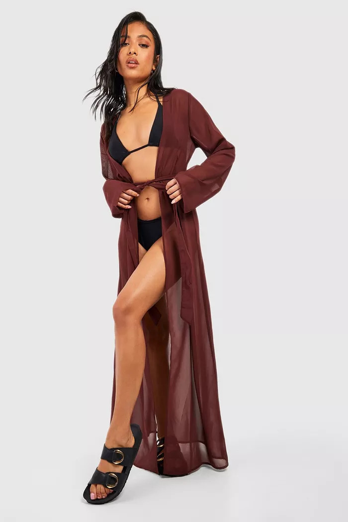 Petite Belted Maxi Beach Kimono | Boohoo.com (US & CA)