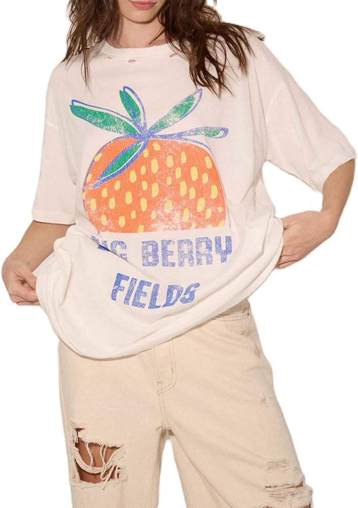 Womens Oversized Vintage Flower Graphic Tees Tops Y2k California Aesthetic Baggy T-Shirts Fruit C... | Amazon (US)
