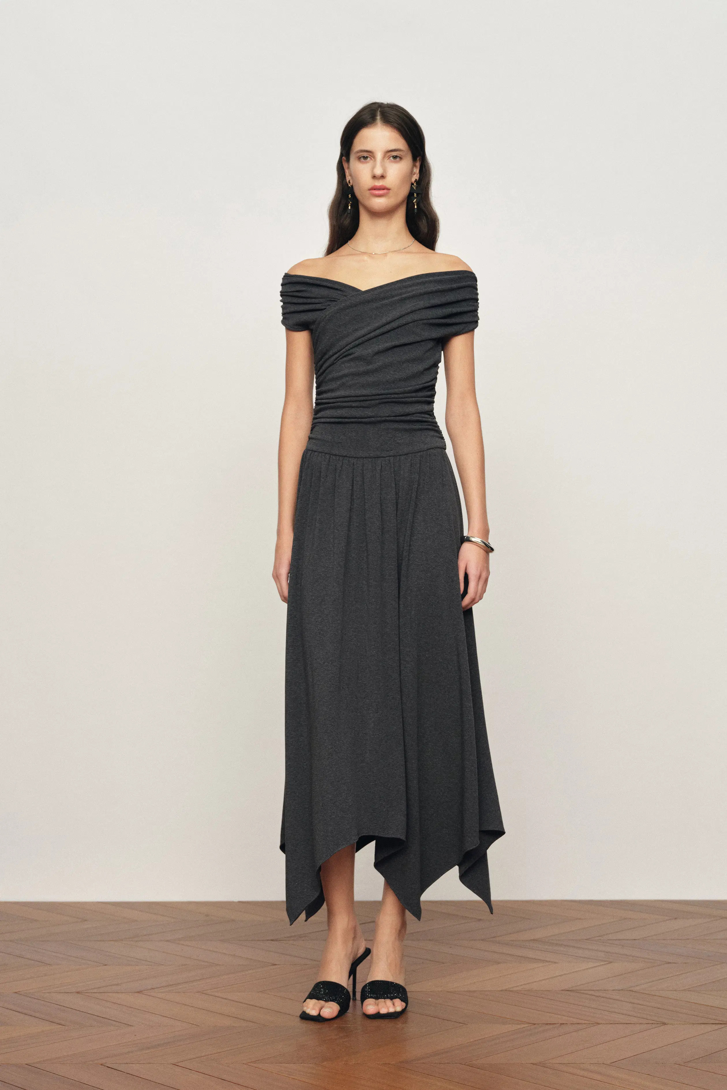 Isabella Smocked Drape Sleeveless Dress in Brushed Cotton Blend | Fabrique