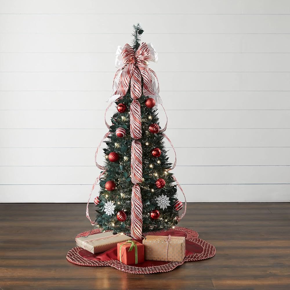 BrylaneHome Fully Decorated Pre-Lit 4 1/2' Pop-Up Christmas Tree, Red White | Amazon (US)