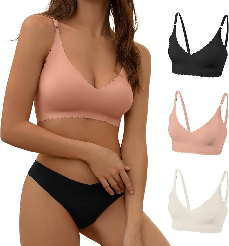 DEANGELMON V Neck Bra Padded Seamless Adjustable Straps Bralettes Everyday Basic Sleeping Bras Mu... | Amazon (US)
