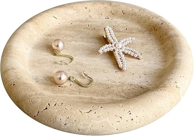 Natural Marble Round Vanity Tray Jewelry Makeup Dish Decorative Tray for Coffee Table,Bathroom,Be... | Amazon (US)