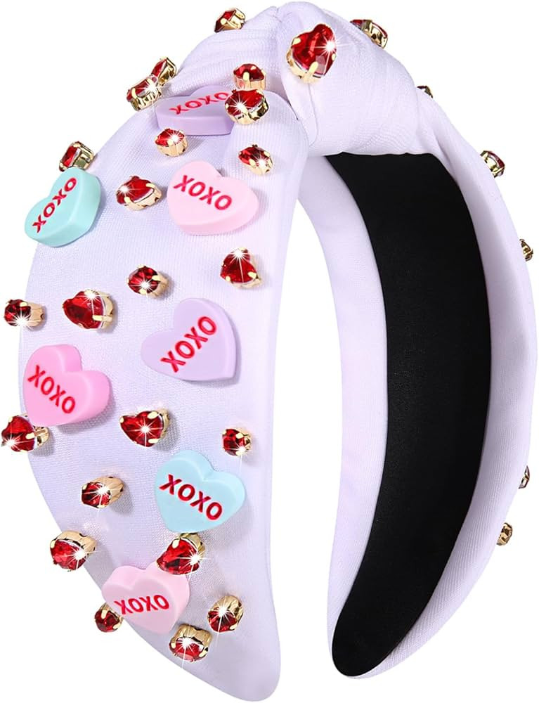 Valentine’s Day Headband for Women Rhinestone Heart Headbands Red Pink Crystal Knotted Headband... | Amazon (US)