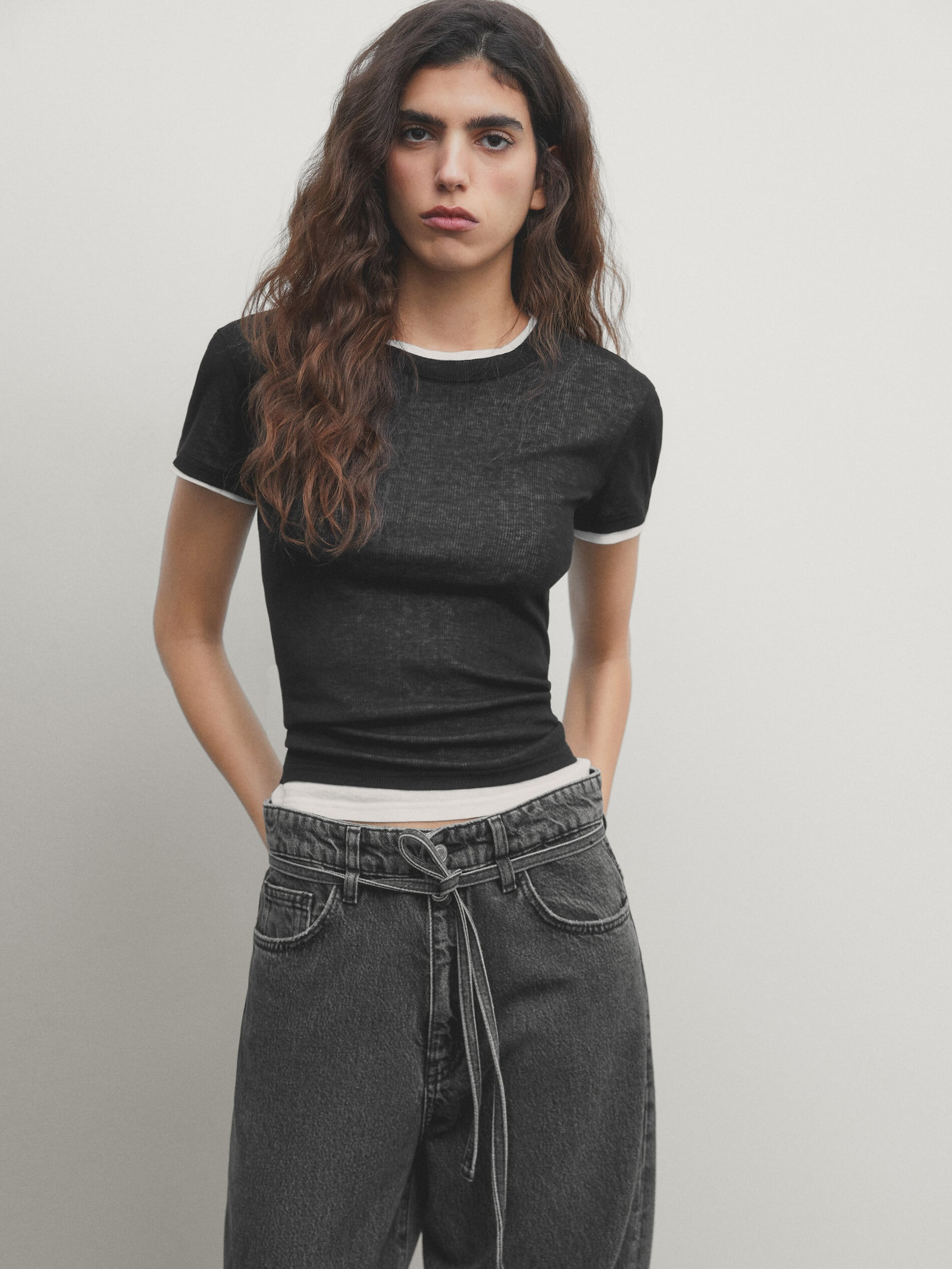 Wide-leg high-waist jeans | Massimo Dutti US