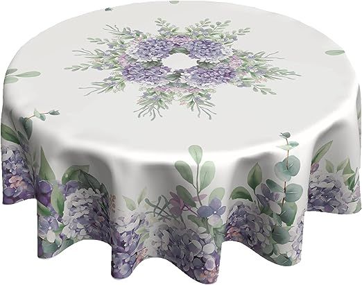 Kwlegh Purple Hydrangea Round Tablecloth 60 Inch Spring Summer Flower Table Cloth Floral Stain Re... | Amazon (US)
