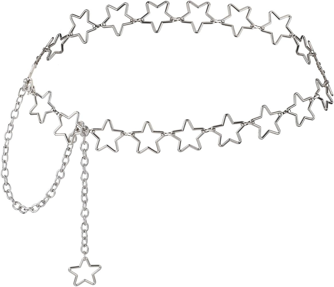 Women's Star Waist Chain, Silver Chain Belt Metal Belly Chain Adjustable Body Chains Plus Size Be... | Amazon (US)