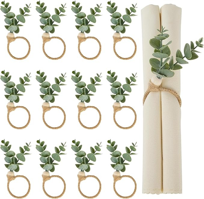 Napkin Rings Set of 12, Christmas Napkin Rings, Eucalyptus Leaf Napkin Rings, Boho Napkin Rings, ... | Amazon (US)