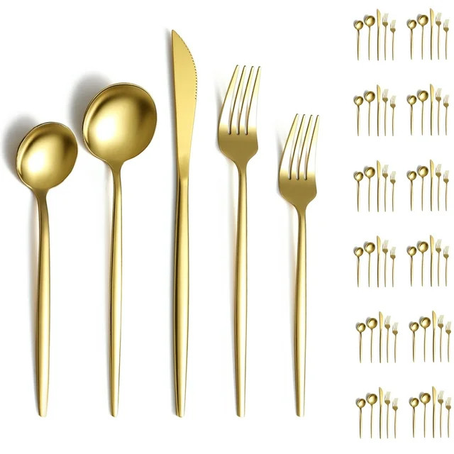 ReaNea Gold Silverware Set 60 Piece Stainless Steel Flatware Set, Knives Forks Spoons Cutlery Set... | Walmart (US)