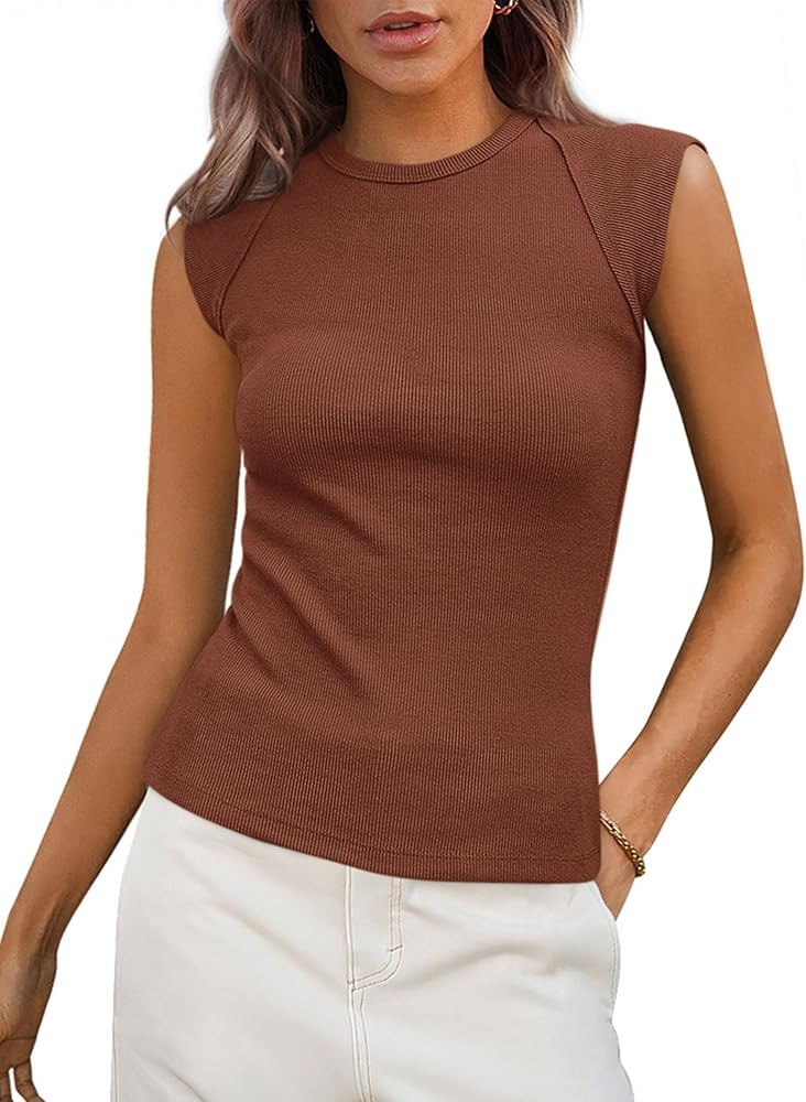 PRETTYGARDEN Women's Ribbed Tank Tops 2026 Summer Cap Sleeve Slim Fitted Knit Basic Casual Tee Sh... | Amazon (US)