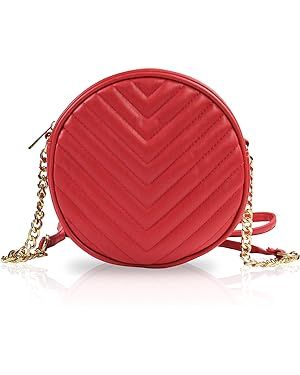 Round Crossbody Bag for Women,PU Leather Shoulder Bag with Metal Chain Strap, Cellphone Purses wi... | Amazon (US)