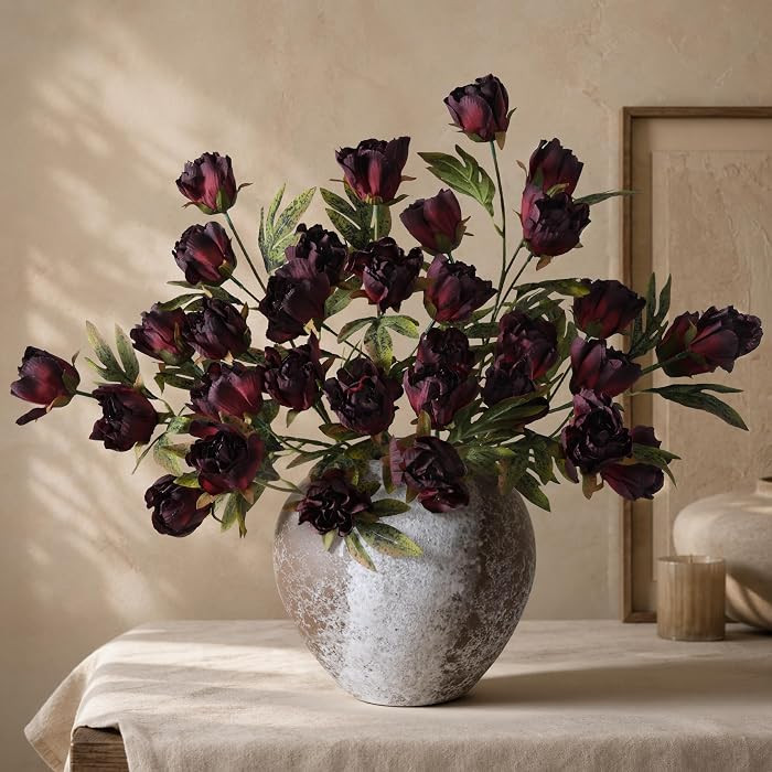 8 Pcs Artificial Peony Flowers, Faux Silk Peonies Stems with Distressed Leaves, Fade Resistant Fl... | Amazon (US)