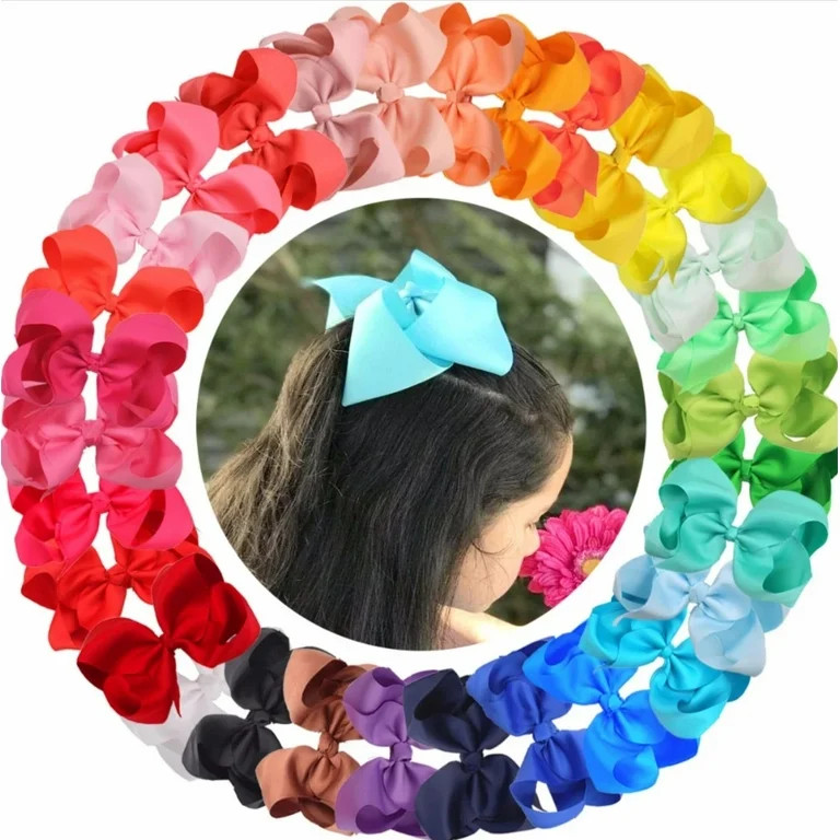 JOYOYO 30 Pcs 6 Inch Hair Bows for Girls Big Grosgrain Girls 6" Hair Bows Alligator Clips For Tee... | Walmart (US)