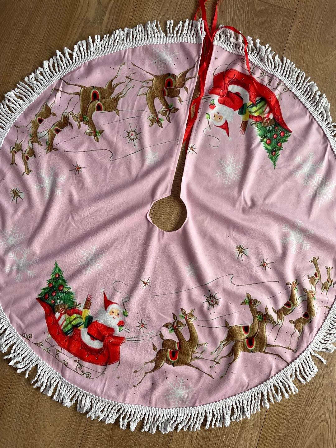 Pre Order Vintage Kitsch Retro Santa Sleigh Reindeer Deer Candyland Christmas Tree Skirt Pastel P... | Etsy (US)