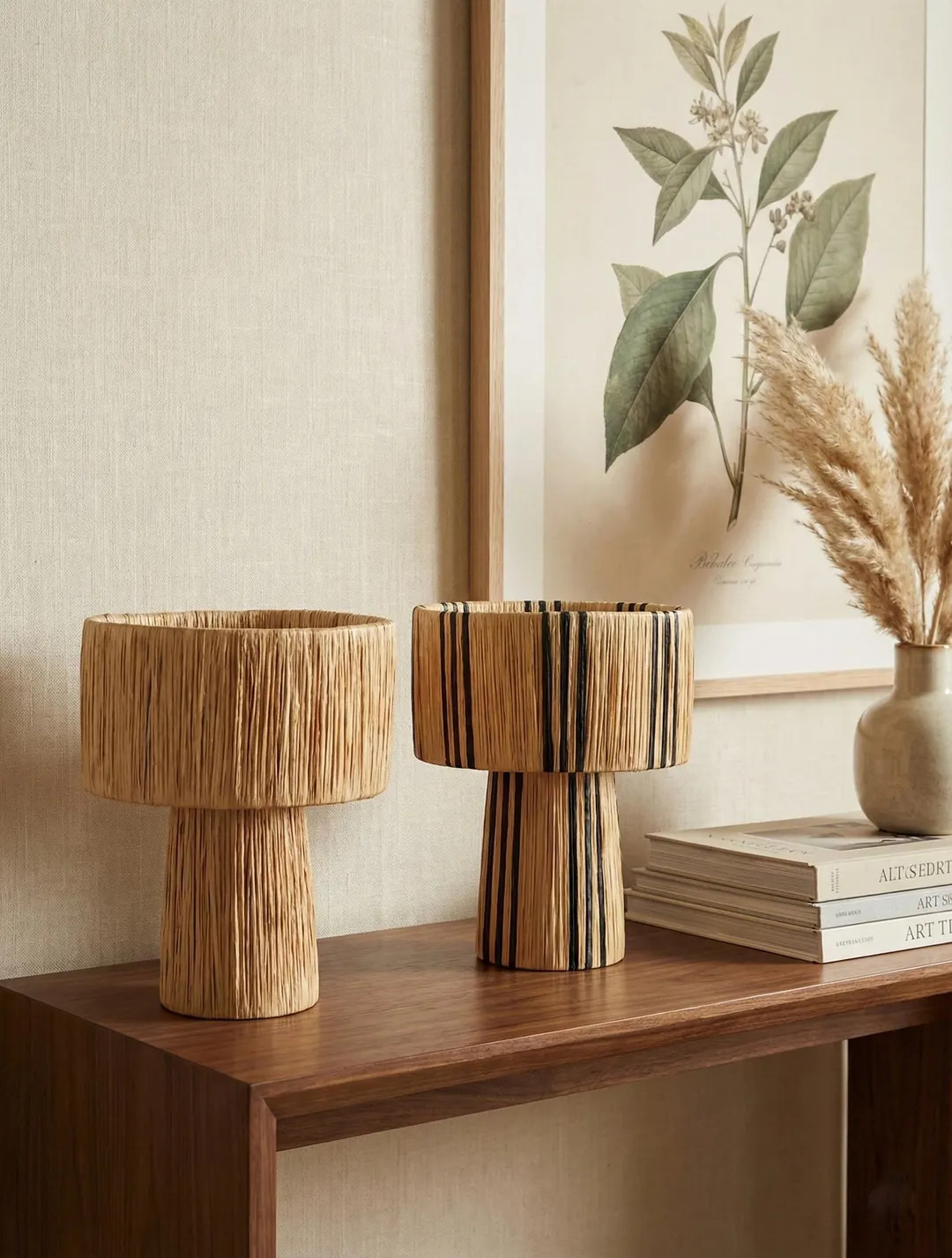 Natural Raffia Table Lamp - Boho Bedside Light - Handmade Scandi Decor - Organic Woven Nightstand... | Etsy (US)
