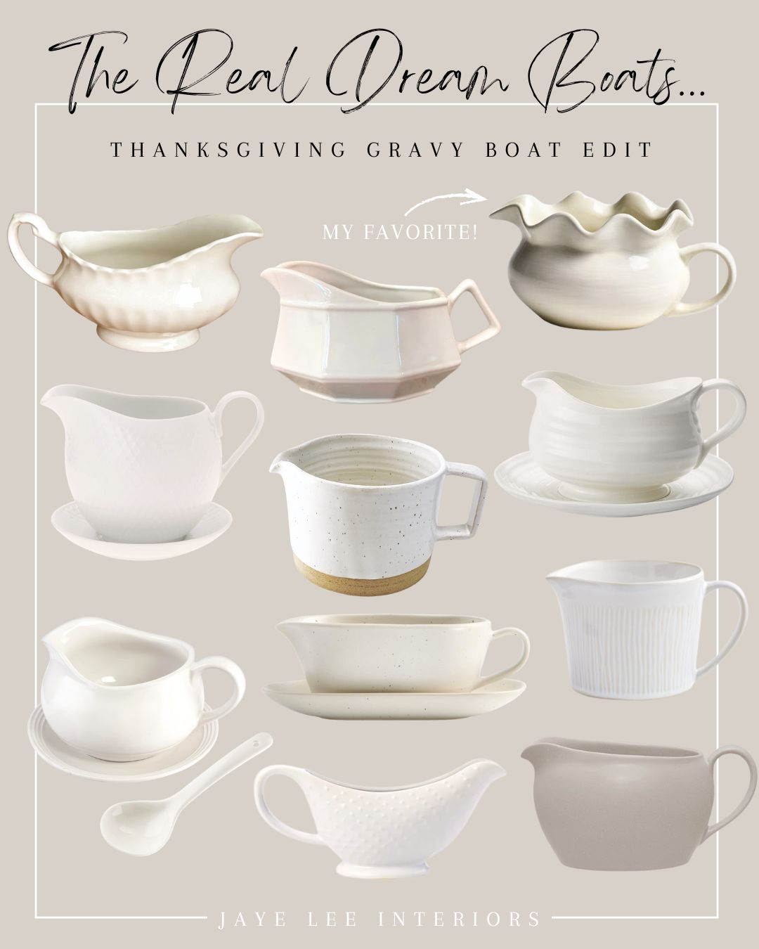 You simply can't host Thanksgiving without one of these! The classic gravy boat is a turkey day essential! (they'd also make a great gift for your host!)
Thanksgiving dinner, Thanksgiving table, Vintage dishes, Holiday entertaining, hostess gift ideas, dinner party, dining table #jleeinteriors 

 #LTKHoliday #LTKSeasonal #LTKHome