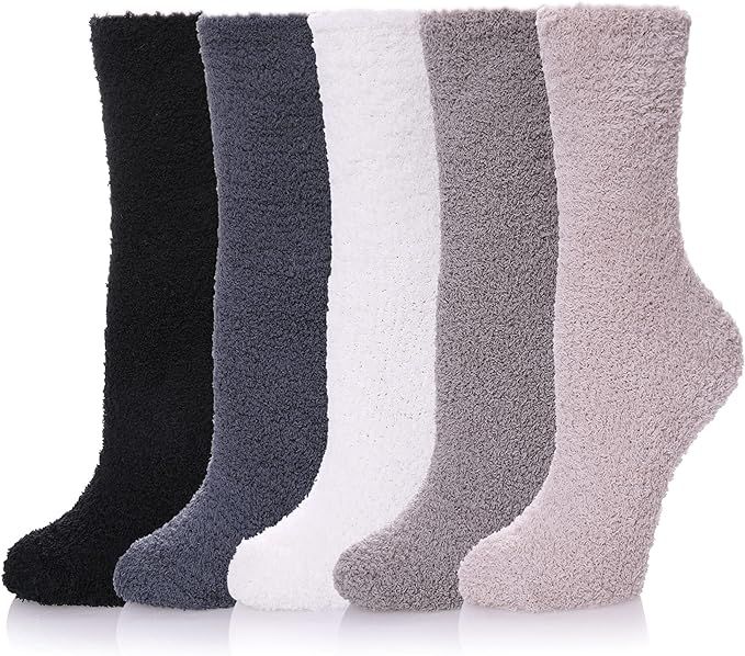 Womens Fuzzy Slipper Socks Animal Soft Warm Cute Microfiber Cozy Fluffy Winter Christmas Socks | Amazon (US)