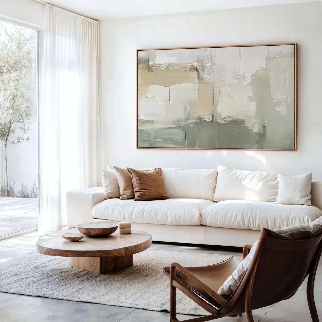 Abstract Sage Green and Beige Art Print | Acrylic Painting | Modern Minimalist Poster | Stretched... | Etsy (US)