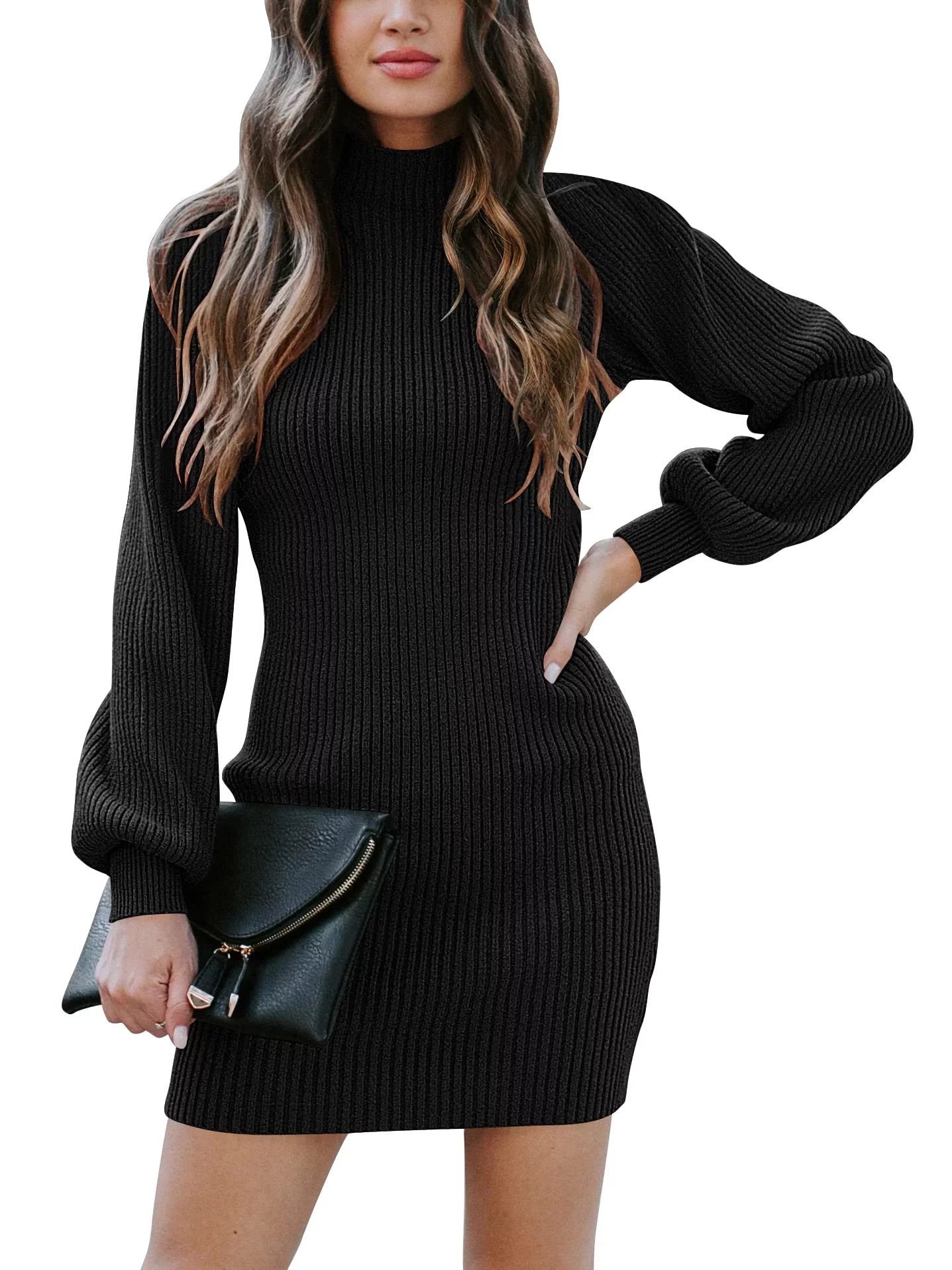 Fantaslook Sweater Dress for Women Turtleneck Long Sleeve Knit Stretchable Slim Bodycon Mini Swea... | Walmart (US)
