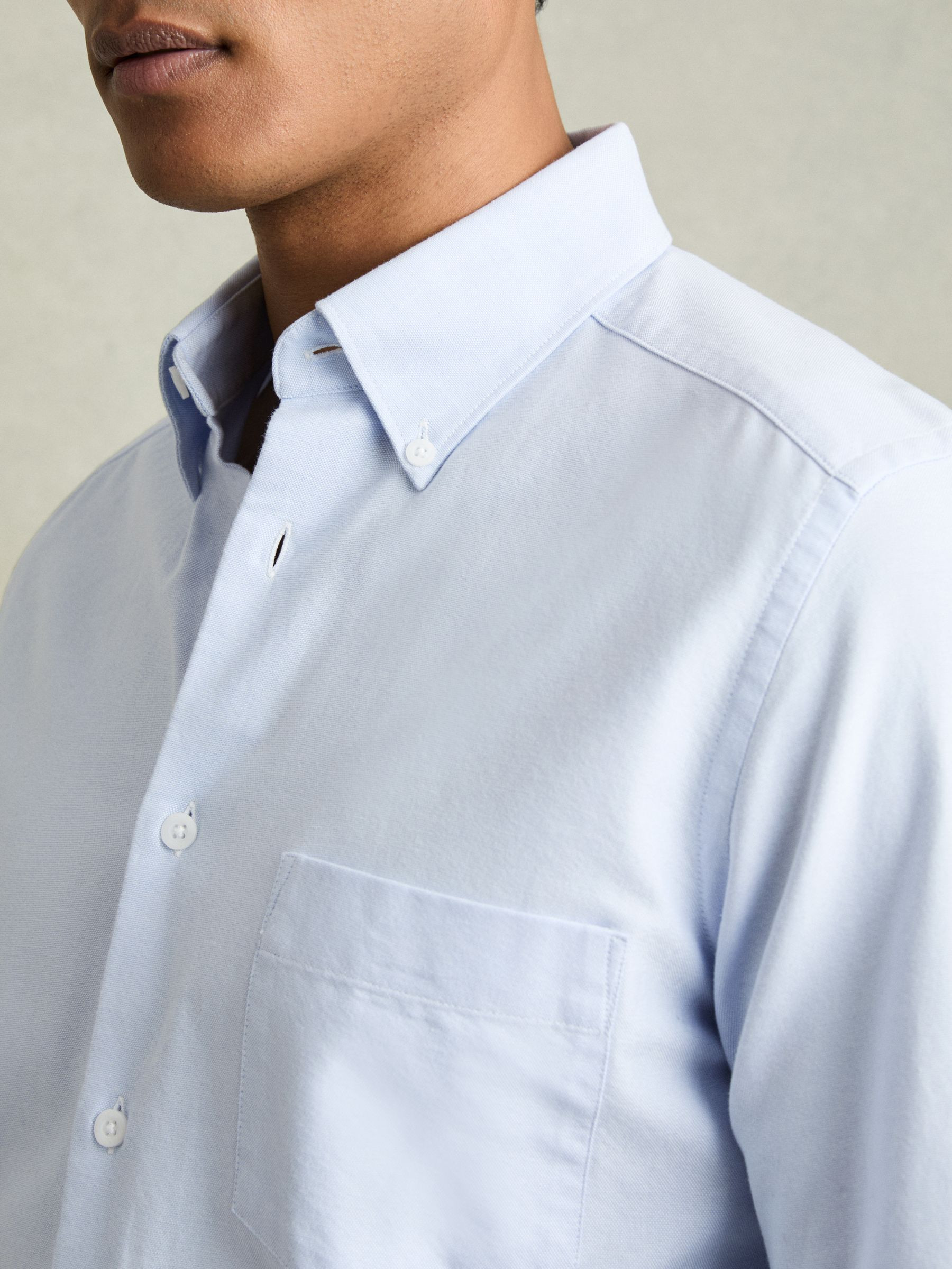 Slim-Fit Button-Down Collar Cotton Oxford Shirt in Soft Blue | Reiss US