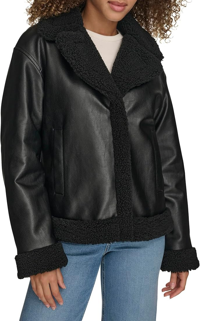 Levi's Womens Faux Leather Sherpa Lined Moto Jacket | Amazon (US)