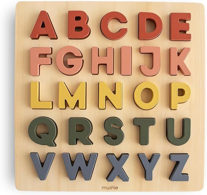 mushie Wooden Alphabet Puzzle | for Kids 3 Years+ | Preschool Educational & Toddler Montessori To... | Amazon (US)