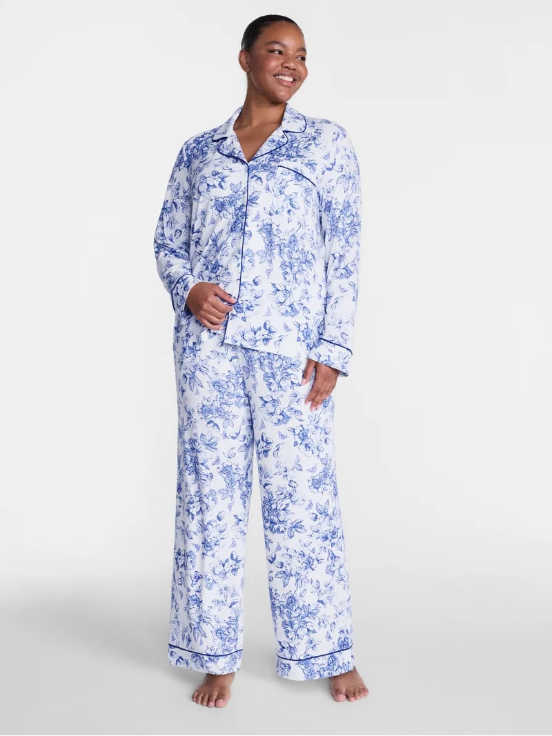Joyspun Women\u2019s Dreamy Soft Collection Notch Collar Top and Pants, 2-Piece Pajama Set, Sizes... | Walmart (US)