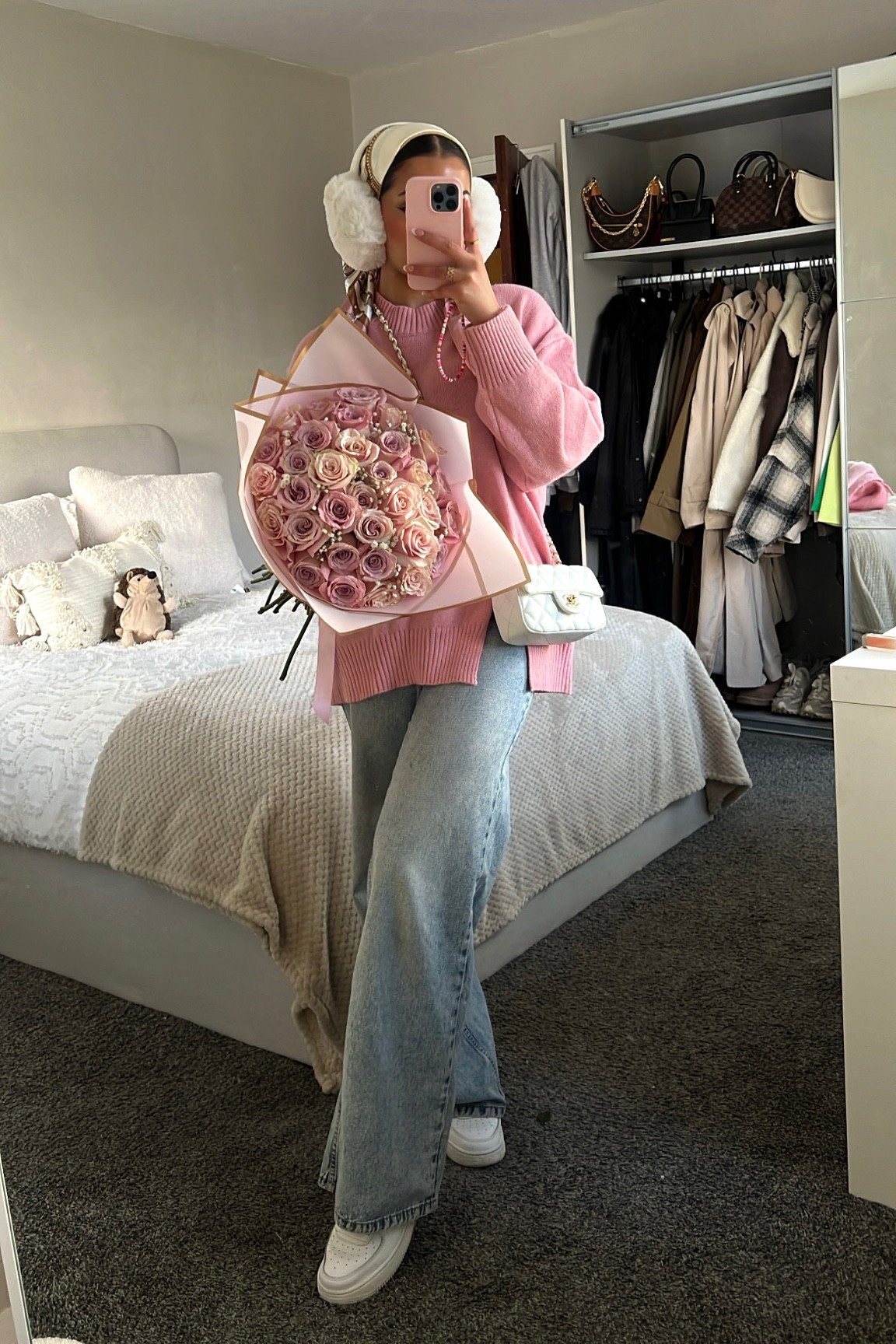 Pink outift, jumper, winter fit 