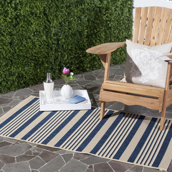 Arneshia Striped Navy/Beige Indoor / Outdoor Area Indoor/Outdoor Area Rug | Wayfair North America