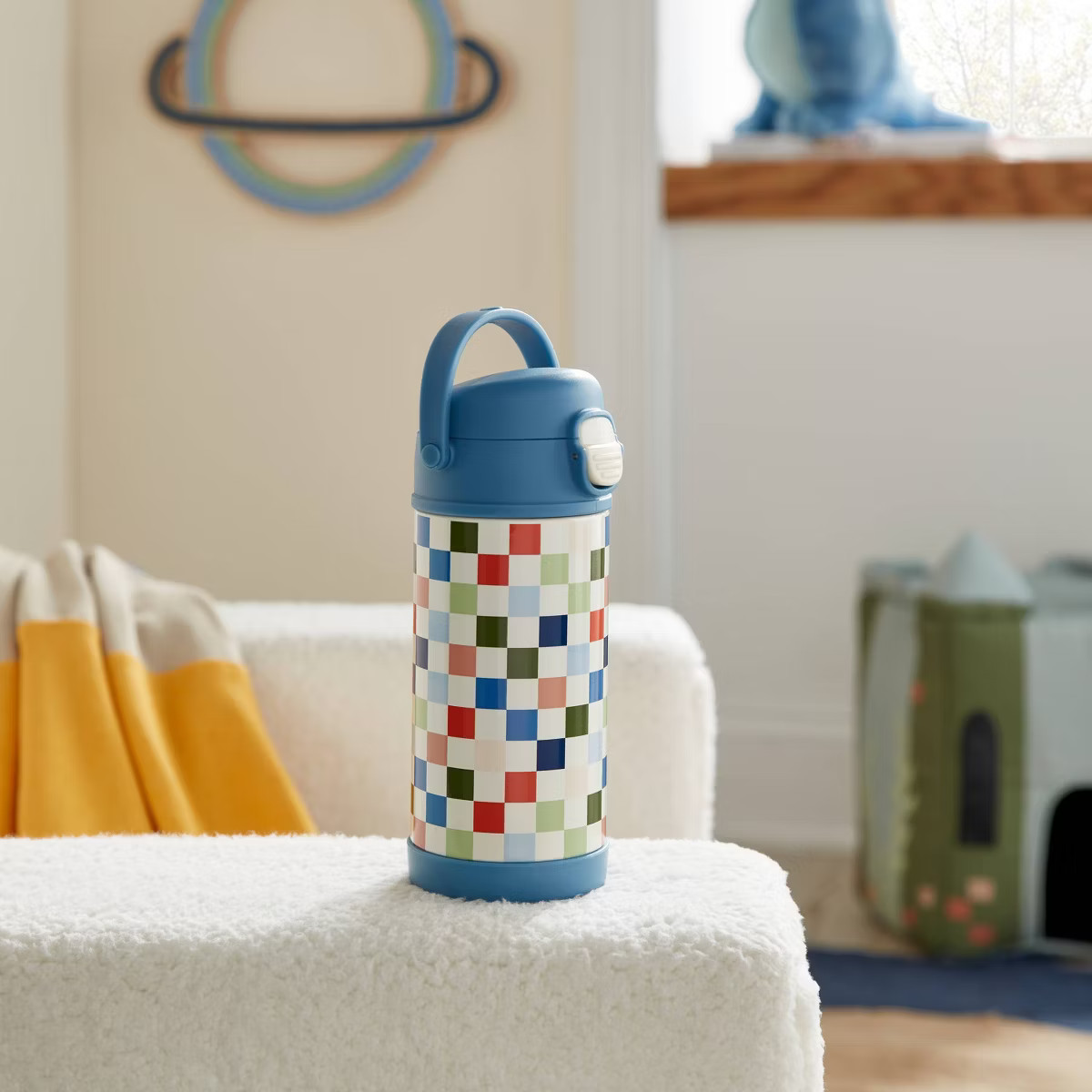 Kids' 12oz Checkered Stainless Steel Portable Drinkware Water Bottle Pink - Pillowfort™ | Target