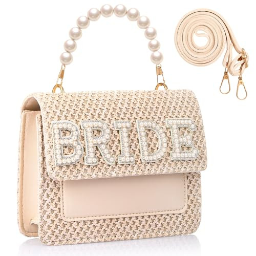 Abbylike Bride Purse Bridal Beach Straw Bag with Pearls Handle Clutch Purse Bride Gifts for Wedding Bachelorette Honeymoon(Bride) | Amazon (US)