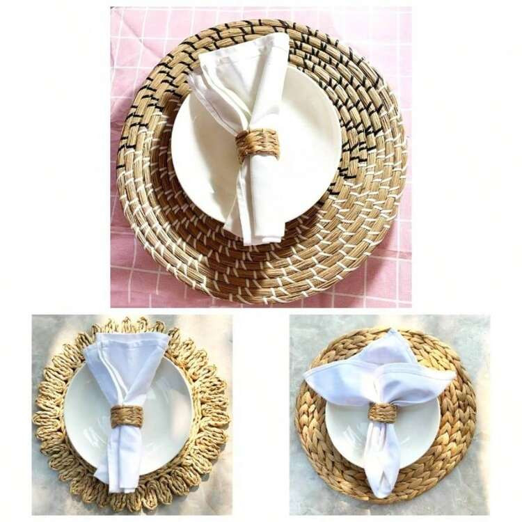 Set 24 Woven Hyacinth Napkin Rings Rustic Boho Wicker Napkin Holders Natural Farmhouse Rattan Napkin Ring, Thanksgiving Dining Table, Wedding Party | SHEIN USA | SHEIN