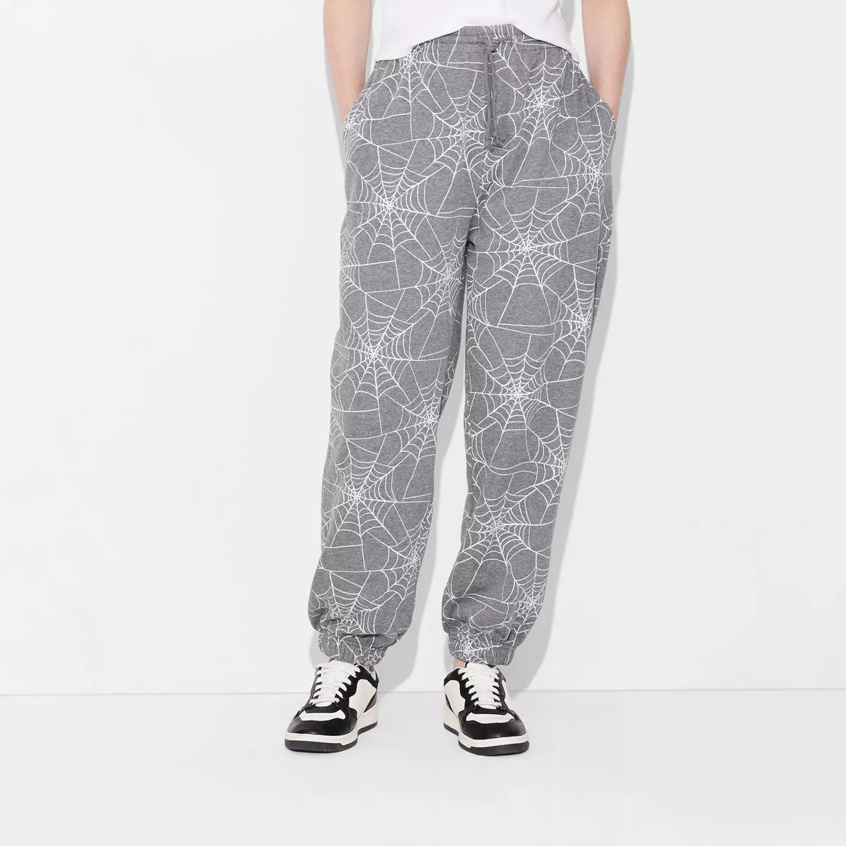 Women's Spiderweb Print Graphic Sweatpants - Charcoal Gray XXS | Target