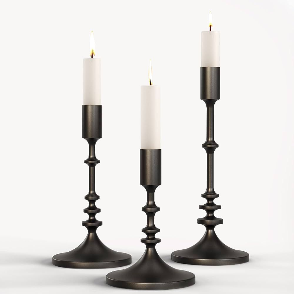 Matte Black Candlestick Holders - Solid Metal Taper Candle Holders Set, Decorative Candle Stand f... | Amazon (US)
