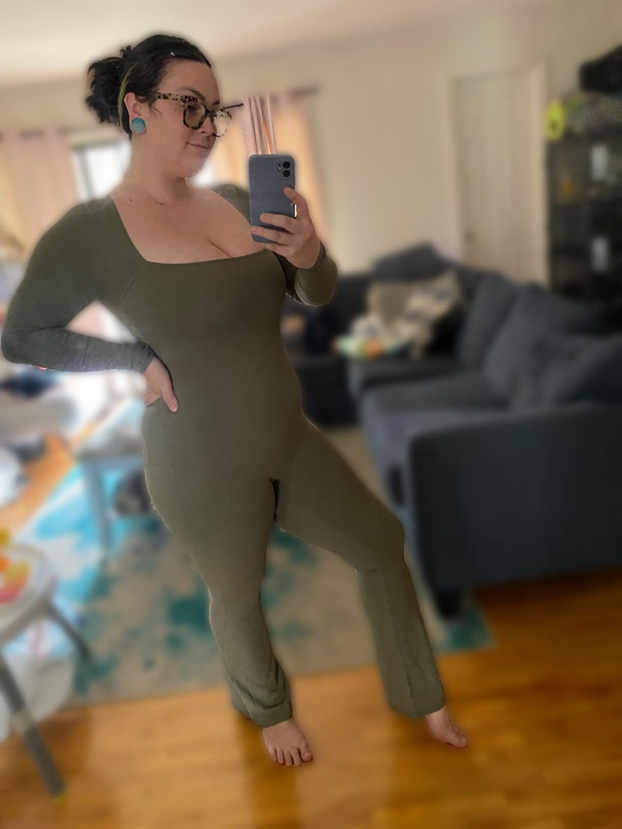 QINSEN Long Sleeve Jumpsuits for Women Square Neck Wide Leg Full Length Romper Playsuit | Amazon (US)