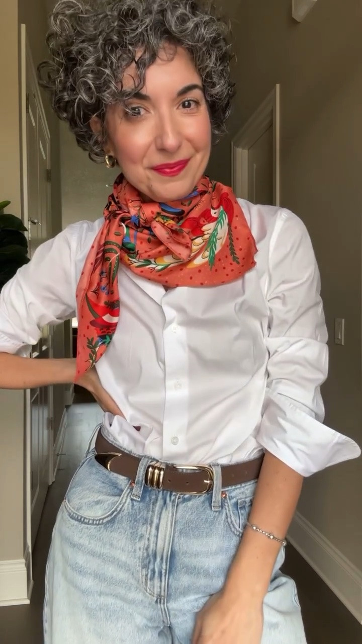 My favorite scarf is on sale right now for $7! It’s so pretty and the colors are so vibrant. Also my blouse is back in stock - I wear a medium. Wearing a 4 in jeans and small in belt!