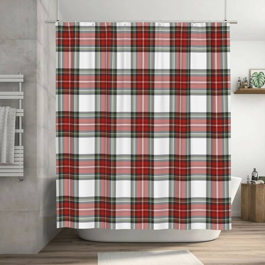 OLGCZM Shower Curtain for Bathroom Christmas Plaid Red Tartan Check Shower Curtains Polyester Fab... | Amazon (US)