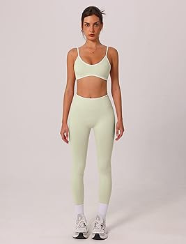Amazon.com: ABOCIW Workout Sets for Women Seamless Color Block Sports Bra Hidden Scrunch High Wai... | Amazon (US)