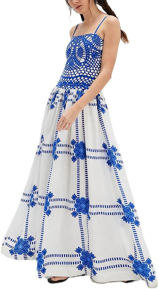 Women Boho Floral Maxi Dress Y2k Sleeveless Long Dress Print Spaghetti Strap A Line Dress Vacatio... | Amazon (US)