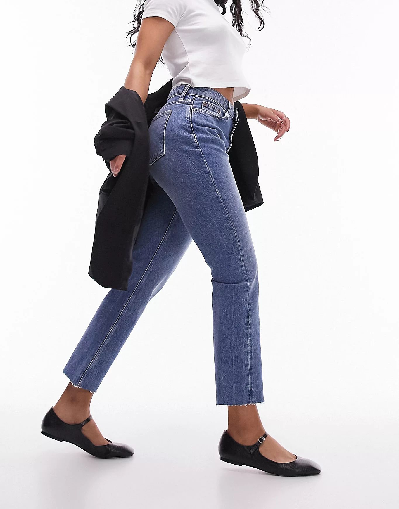 Topshop Hourglass straight jeans in mid blue | ASOS (Global)