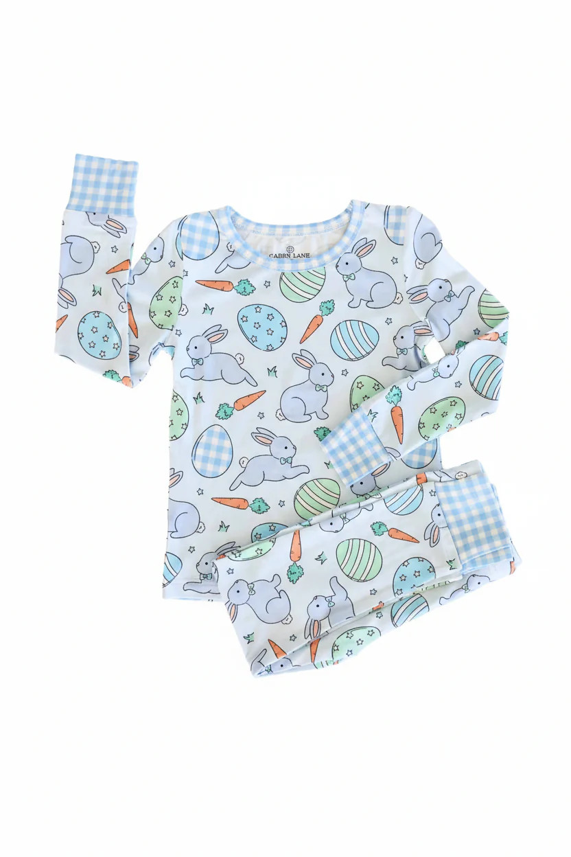 Hoppy Spring Two Piece Pajama Set | Blue | Caden Lane