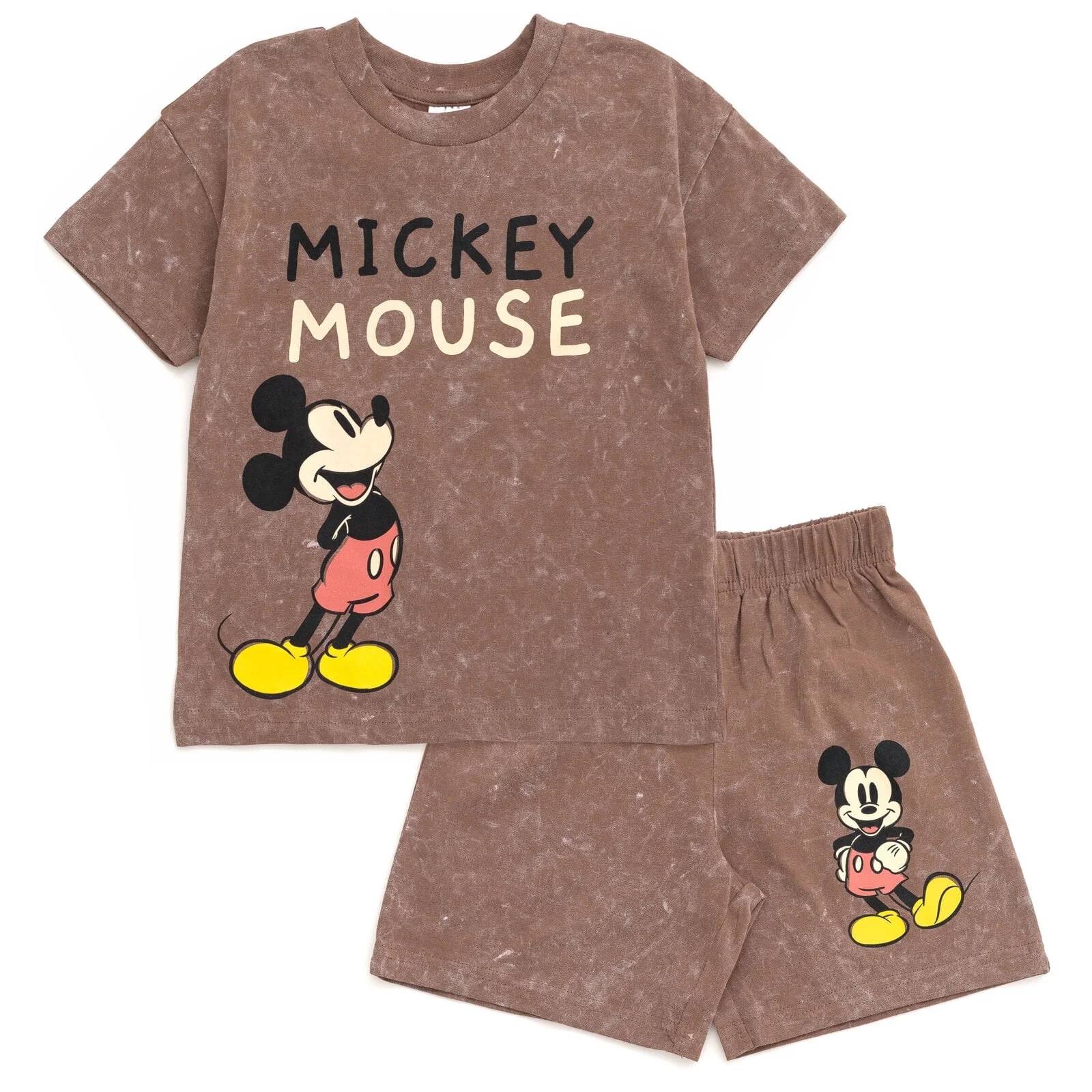 Disney Mickey Mouse Little Boys Vintage Wash Drop Shoulder T-Shirt and Shorts Outfit Set Brown 6 ... | Walmart (US)