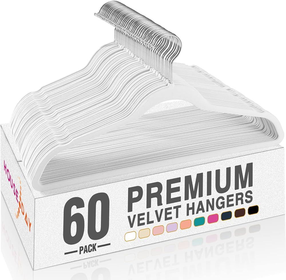 HOUSE DAY White Velvet Hangers 60 Pack, Premium Clothes Hangers Non-Slip Felt Coat Hangers, Sturd... | Amazon (US)