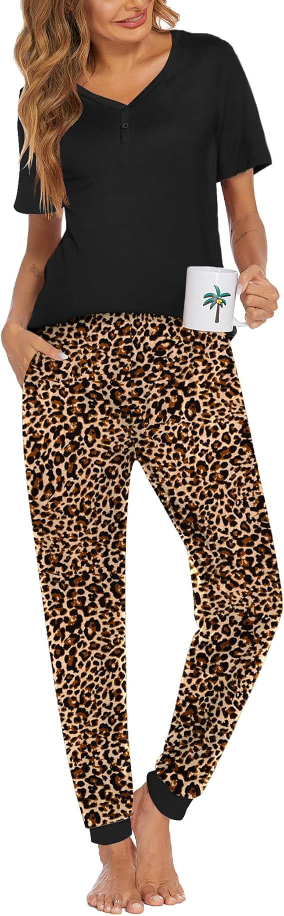 Ekouaer Pajamas for Women Set 2 Piece Lounge Set Short Sleeve Pjs Joggers Long Pants Sleepwear wi... | Amazon (US)