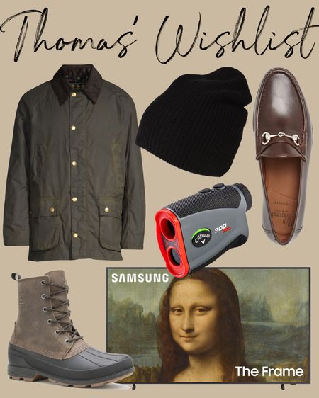 Kat Jamieson of With Love From Kat shares her husband’s wishlist. Cashmere beanie, art TV, winter boots, golf range finder, leather loafers, holiday gifts, men’s style, men’s gift guide, men’s fashion. 

#LTKHoliday #LTKmens #LTKGiftGuide